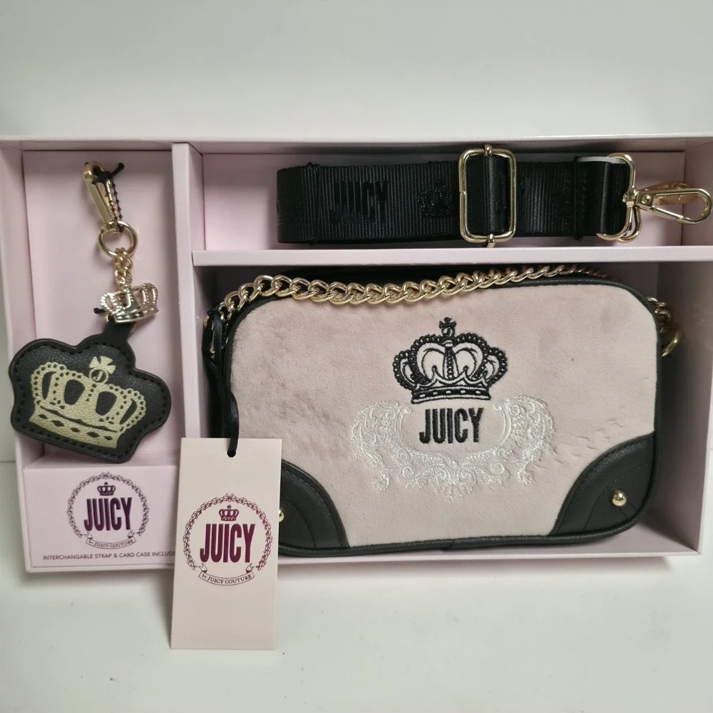 New Juicy Couture Heritage Crossbody W/ Strap & Card Case Black Gift Set Y2K